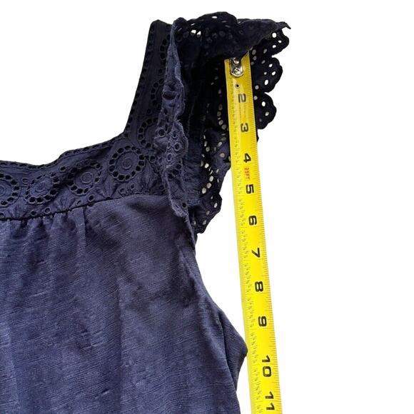 Talbots Women's L Navy Dress Eyelet Flutter Sleeve Square Neck Textured Fabric - Picture 8 of 13